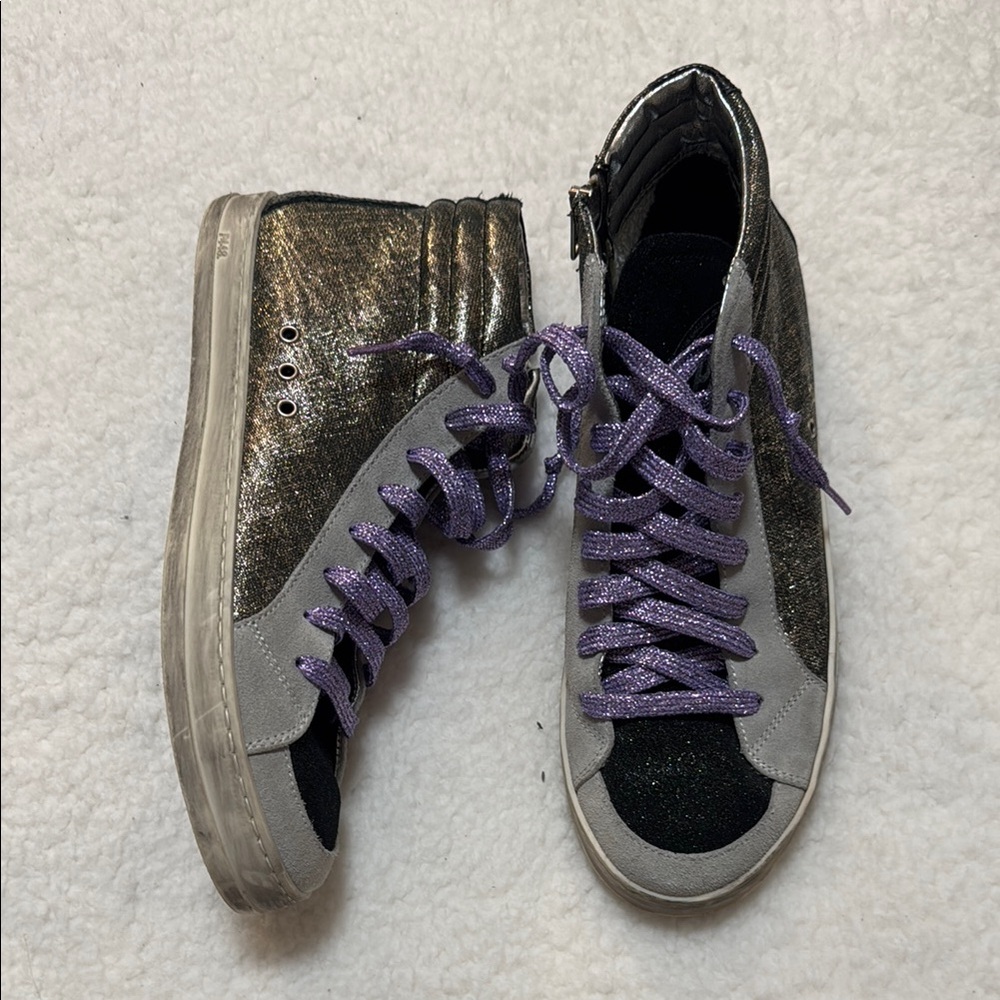 P448 Like New Glitter Embellished High Top Sneaker - 41